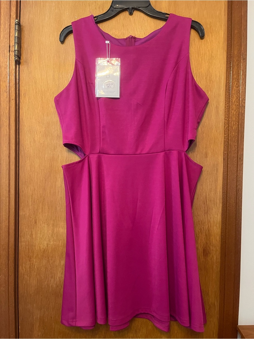 Sleeveless Midi Dress with Side Cutouts in Magenta